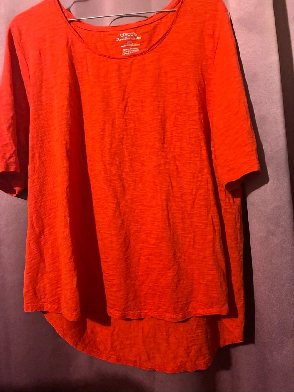 Chico's Women Bright Orange Crewneck Short Sleeve Shirt